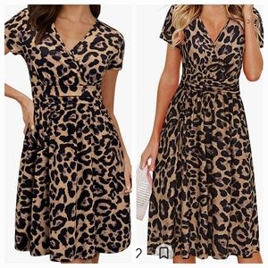 OUGES Women's Summer Short Sleeve V-Neck Dress with Pockets